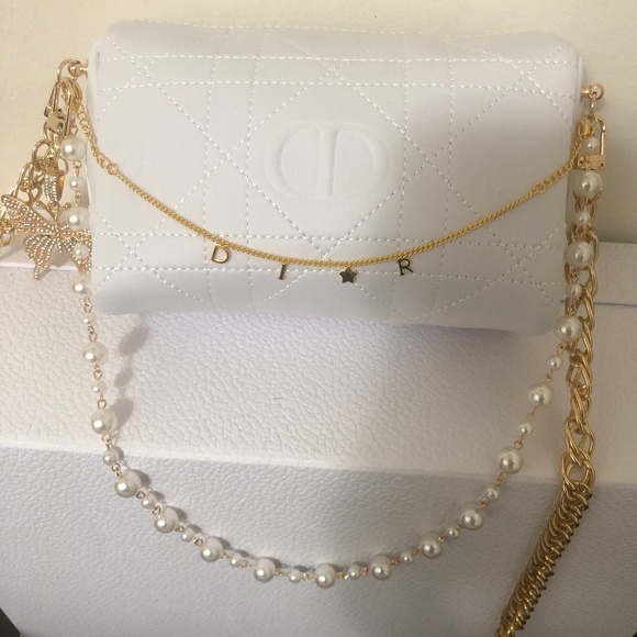 Dior Beauty cross-stitch Patterned white  Pouch - Picture 2 of 7